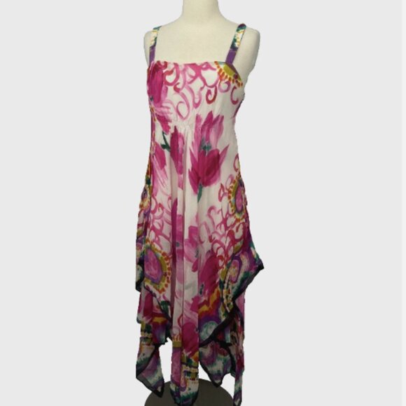 Suzi Chin Colorful Fairycore Dress Whimsical Asymmetrical 100% Silk Y2K - Picture 4 of 14